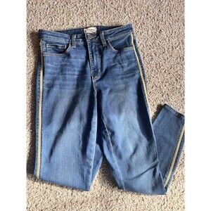 L'AGENCE High Rise Skinny Jeans Margot Neptune Gold Trim Size 27 Boho Minimal
